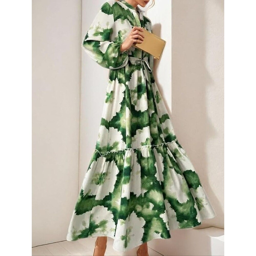 Made With Love Green and White Long Sleeve Dress